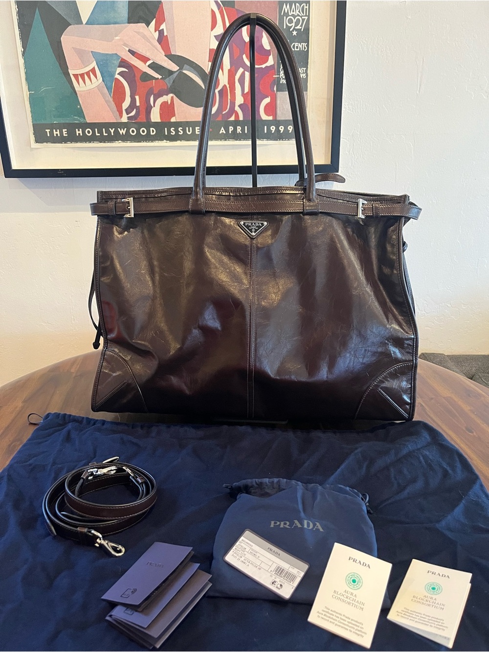 Prada Bonnie Men's XL Brown Leather Tote Bag